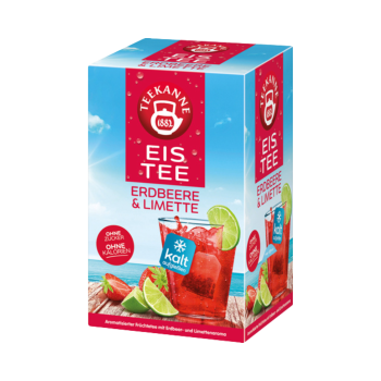 Teekanne Eistee Erdbeere und Limette, Teebeutel zum kalt aufgiessen, 1 Beutel fuer ca. 250 ml Wasser, 45g